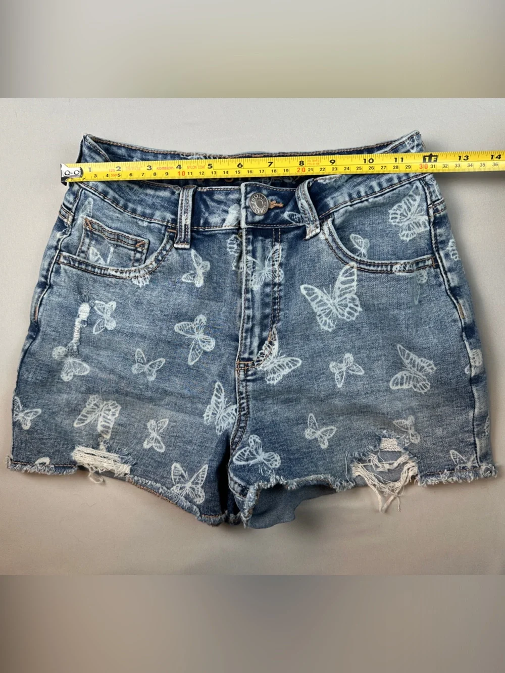 Justice Jean Denim Shorts 14 Blue White Butterfly Distressed